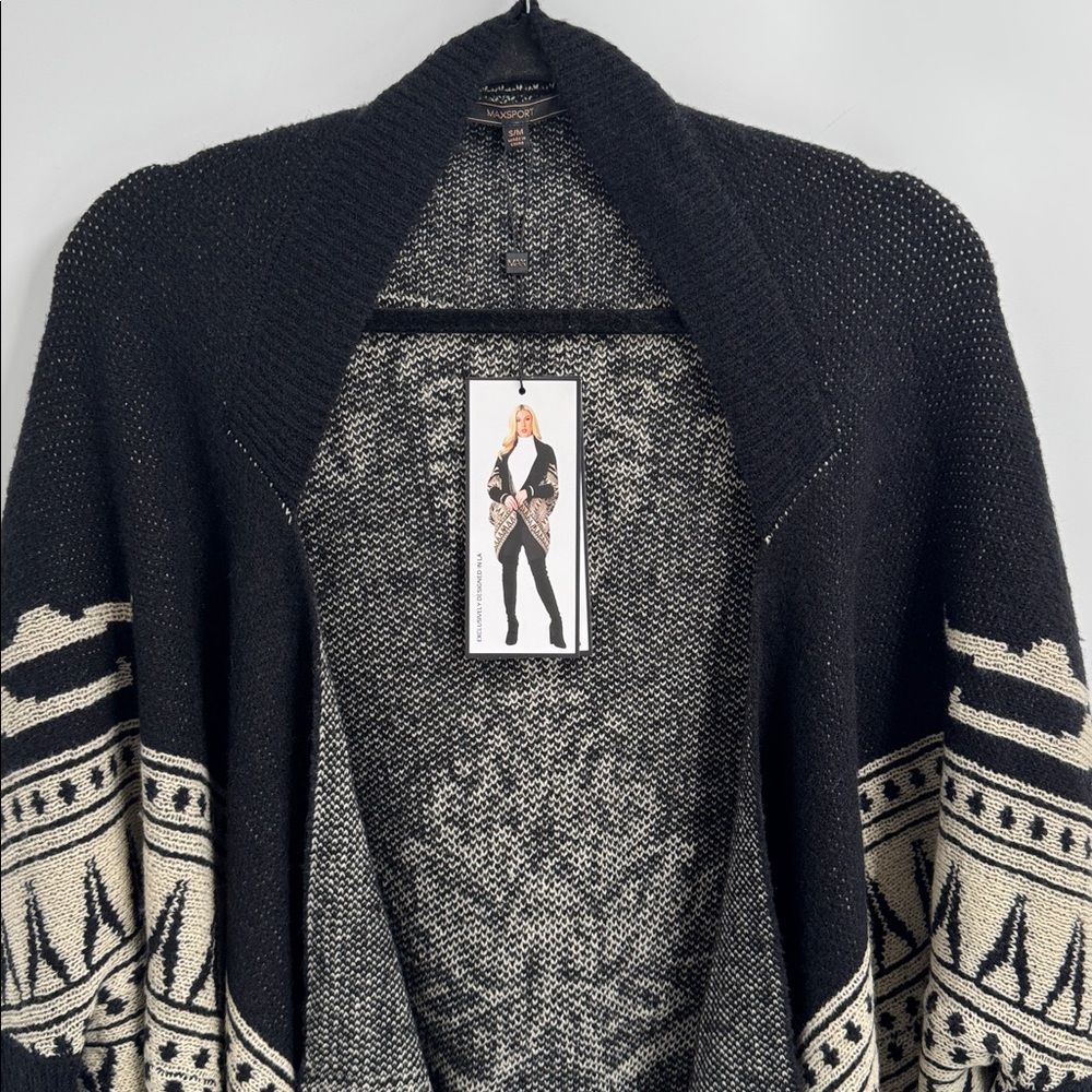 MaxSport Stylish Knit Patterned Cascade Open Front Cardigan Sweater Size S/M - Picture 3 of 11